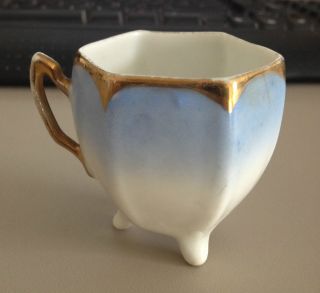 Minature,  Porcelain Tea Cup,  Blue & White,  Gold photo