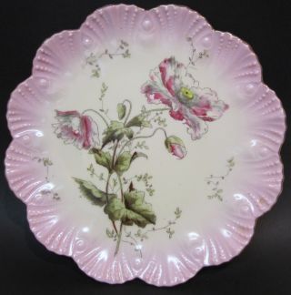 Early Carlsbad Pink Scalloped Bfhs China Plate - Hand Painted Floral Pattern photo