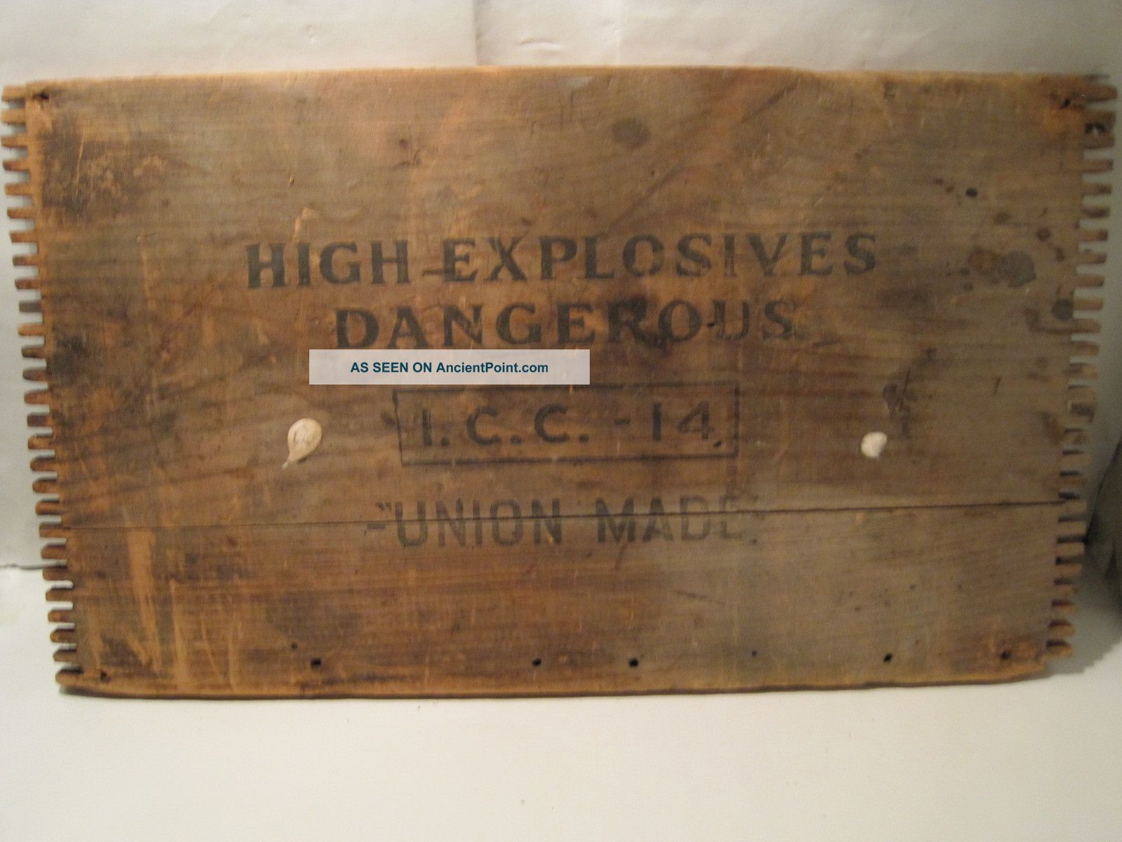 Wooden Crate High Explosives Dangerous I.  C.  C.  - 14 Union Made Side Panel Only Boxes photo