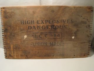 Wooden Crate High Explosives Dangerous I.  C.  C.  - 14 Union Made Side Panel Only photo