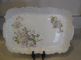 Antique Limoges France Dresser Tray Purple Flowers Hand Painted photo