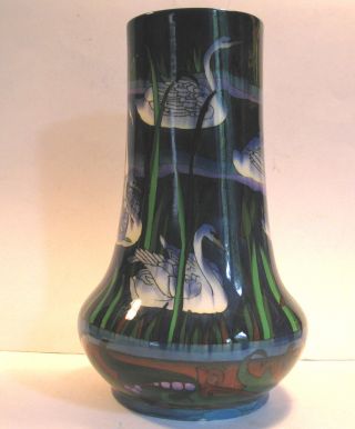 Foley Wileman Intarsio Vase Wow 12 1/2 Inches Tall Decorated With Swans C1900 photo