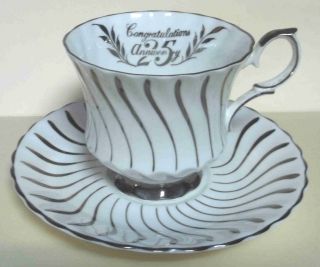 25th Anniversary Queen Anne Bone China England Cup And Saucer Swirl Design photo