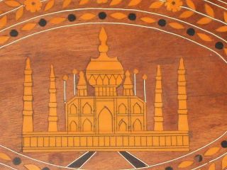 Large Vintage Modern Teak Wood & Inlaid Moroccan Temple Serving Tray photo