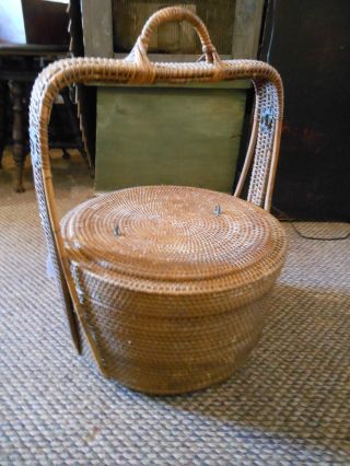 Rare Woven Basket Detailed With Brass Picnic Anyone? photo
