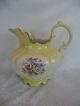 Antique Iron Ware Yellow & White Floral Decorated Bowl & Pitcher Gorgeous Vtg Pitchers photo 3