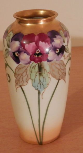 Old Antique Pickard Style Hand Painted Fine Porcelain China Vase Artist Signed photo