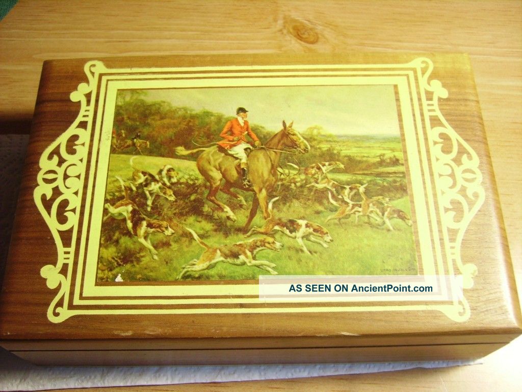 Vintage Hunting Scene Box - Oak Brass Hinges Boxes photo