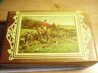 Vintage Hunting Scene Box - Oak Brass Hinges photo