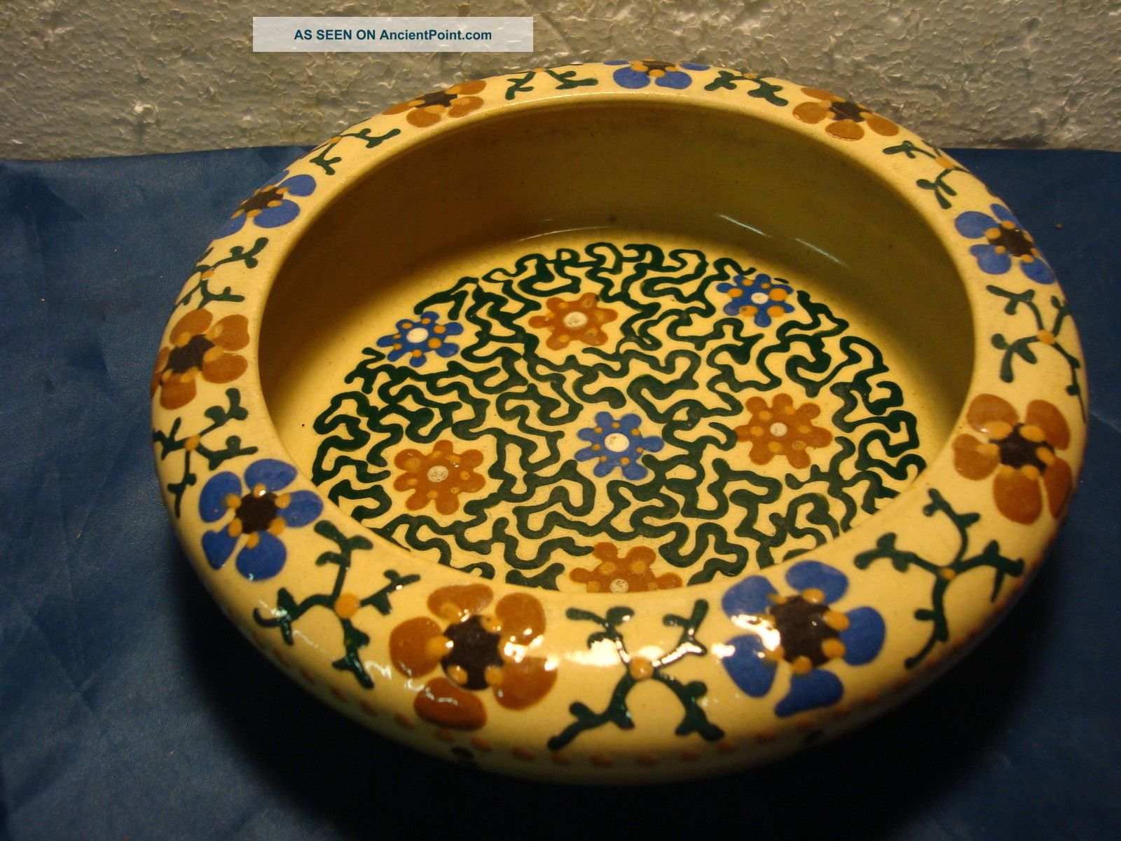 1920 ' S German Pottery Hand Painted Bowl Flower Design Bowls photo
