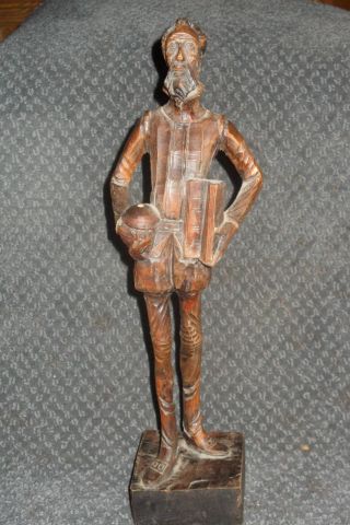 1950 ' S Don Quixote Carved Wooden Figure Ouro Artesania photo