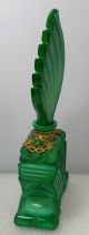 Art Deco Malachite Green Glass Perfume Bottle 1920s Signed Czechoslovakia Rare Perfume Bottles photo 10