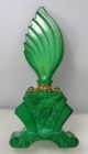 Art Deco Malachite Green Glass Perfume Bottle 1920s Signed Czechoslovakia Rare Perfume Bottles photo 11