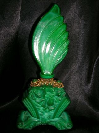 Art Deco Malachite Green Glass Perfume Bottle 1920s Signed Czechoslovakia Rare photo