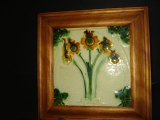 Framed Art Nouveau/art Deco Majolica Shamrock/3 - Leaf Clover Flowers Pottery Tile photo
