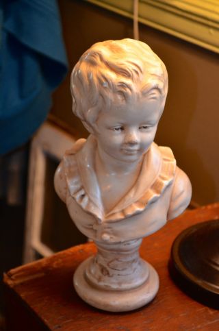 Vintage Marwal Porcelain/chalkware ?bust Of French Boy.  Shabby Chic.  1950s Signed photo
