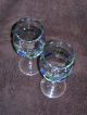 Blue & Green Wine & Water Goblets Over 8” Tall. .  Hand Blown Art Glass Set Of 2 Stemware photo 1