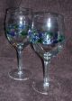 Blue & Green Wine & Water Goblets Over 8” Tall. .  Hand Blown Art Glass Set Of 2 Stemware photo 2