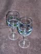 Blue & Green Wine & Water Goblets Over 8” Tall. .  Hand Blown Art Glass Set Of 2 Stemware photo 3