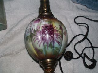 Vintage Antique Floral Globe Table Lamp Works photo