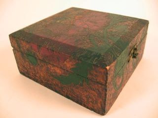 Antique Victorian Red Poppy Painted Pyrography Folk Art Hinged Wooden Box photo