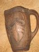 Antique Hand Carved Folk Art Wood Pitcher Jug Acorn Design Other photo 9