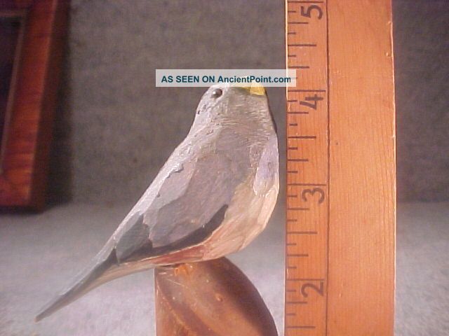 Early Carved Wooden Polychrome Bird / American Primitive Folk Art Carved Figures photo