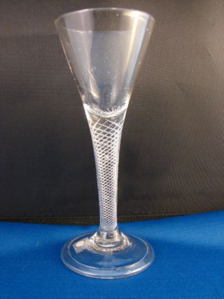 18th C Blown Georgian Air Twist Wine Glass Folded Foot Conical Bowl C1750 photo