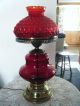 Vintage Lamp Cranberry Glass & Metal Decorative Collectible Christmas Gift Lamps photo 2
