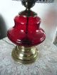 Vintage Lamp Cranberry Glass & Metal Decorative Collectible Christmas Gift Lamps photo 3