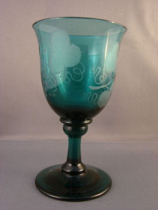 19th C Blown Engraved Bristol Green Wine Glass photo
