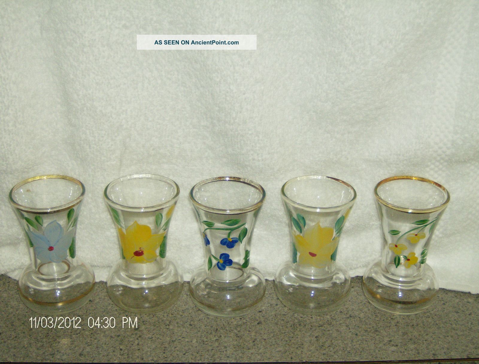 Vintage Hand Painted Glass Vases Gold Tone Trimmed Cute Vases photo