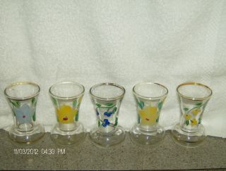 Vintage Hand Painted Glass Vases Gold Tone Trimmed Cute photo
