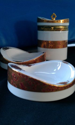 Art Nouveau Porcelain Lidded Hinged Cigarette Cigar Jar With Ashtrays photo