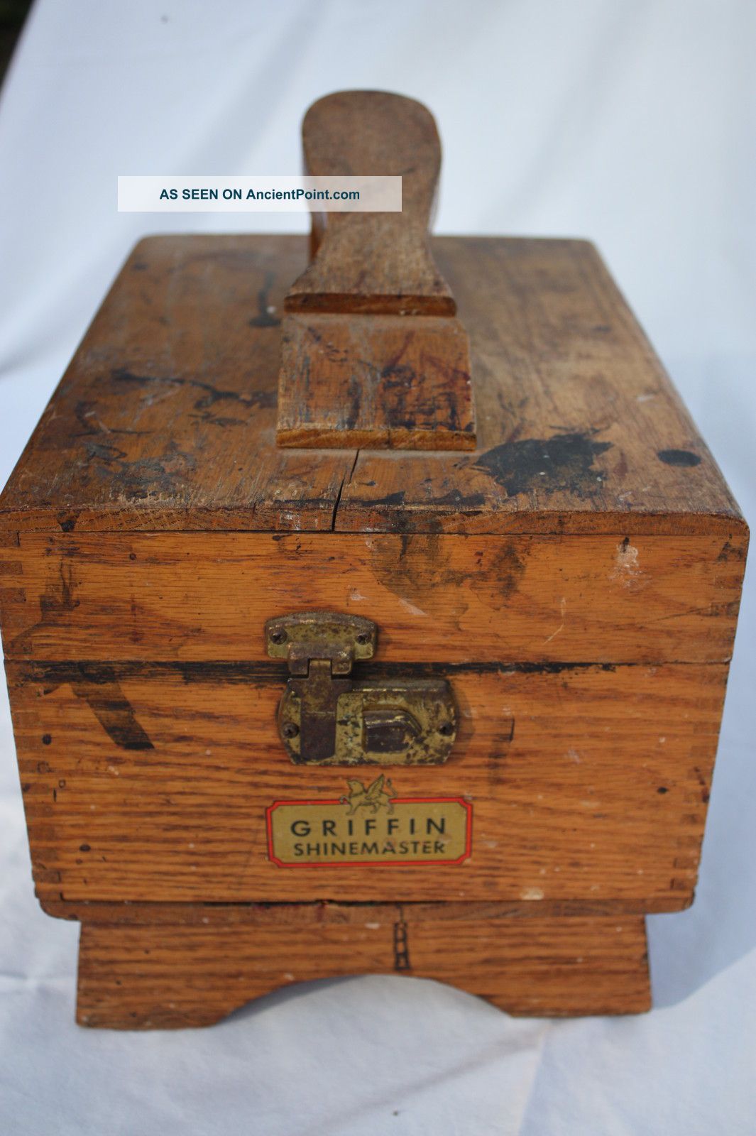 Vintage Griffin Shinemaster Shoe Shine Box Oak Dovetail Joints Working Latch Boxes photo