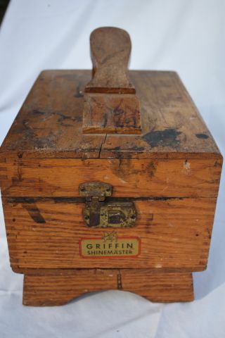 Vintage Griffin Shinemaster Shoe Shine Box Oak Dovetail Joints Working Latch photo