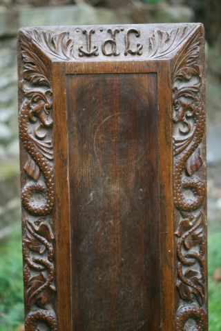 Stunning Gothic Oak Wooden Relief Carved Panel With Gargoyles C1901 & Monogram photo