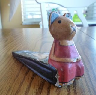 Antique Vintage Hand Painted Wooden Mouse Door Stop Folk Art Carved Art Wedge photo