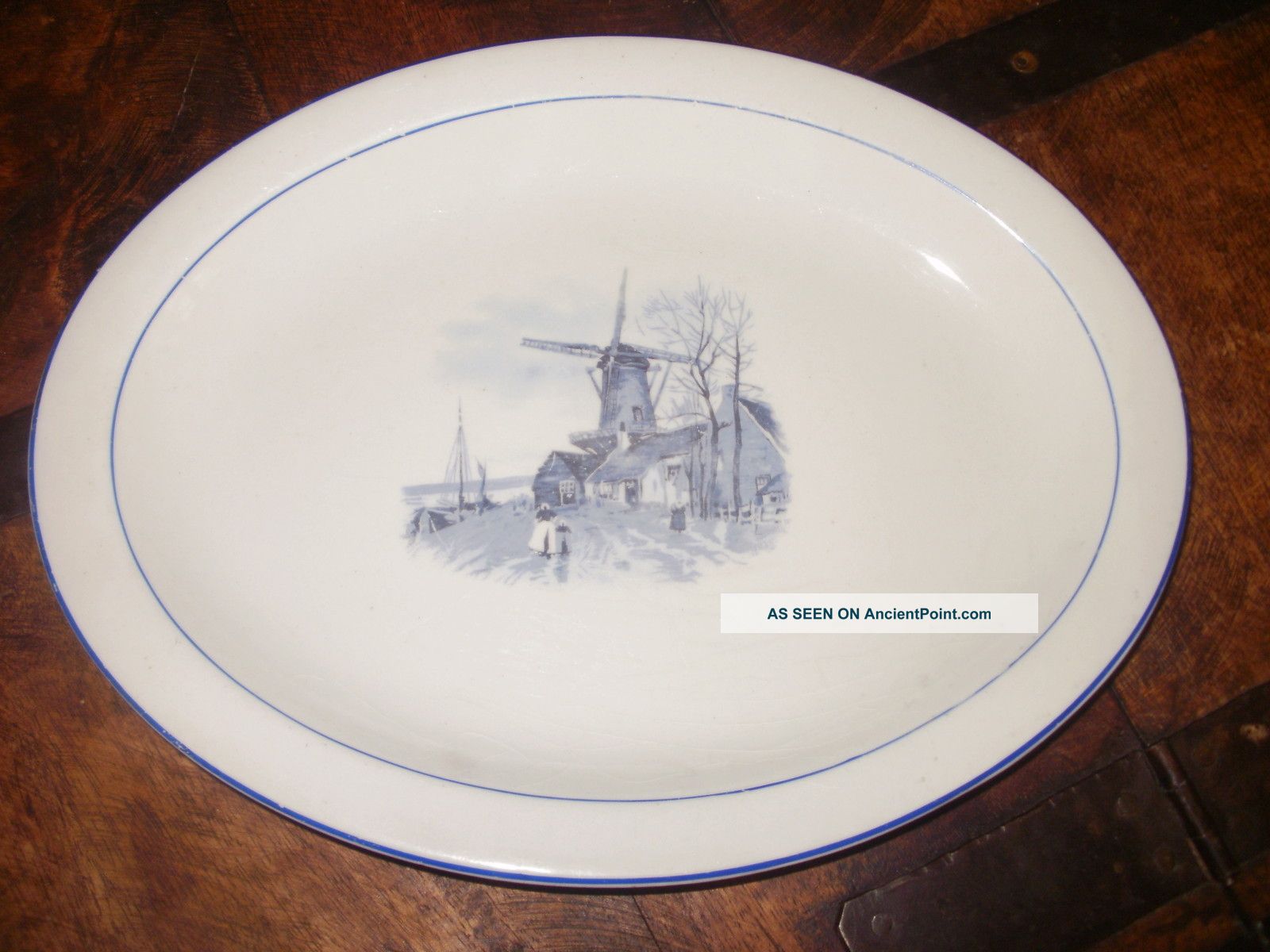 Antique Derwood White With Dark Blue Trim & Pictureplatter Platters & Trays photo