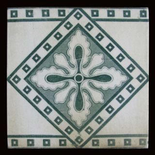 Lovely Antique Hand Transfer Print Geometric Aesthetic Ceramic Tile By Sacavem photo