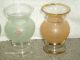 Vintage Frosted Glass Vases 3 (1 Pink 1 Blue 1 Green) Gold Tone Trimmed Vases photo 2