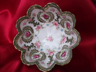Antique French Sevres - Style Gilt Floral Porcelain Footed Bowl Euc photo