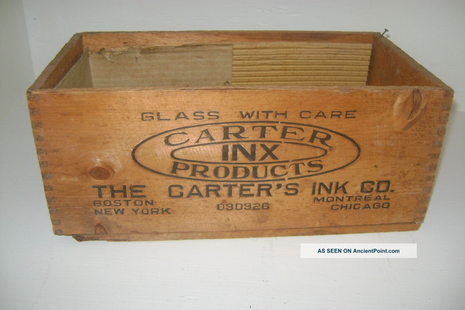 Vintage Primitive Carter Ink Wood Box Crate Log Cabin Dovetail 14x7x6 Boxes photo