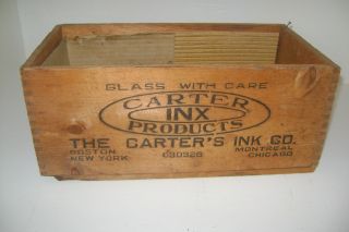 Vintage Primitive Carter Ink Wood Box Crate Log Cabin Dovetail 14x7x6 photo