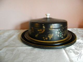 A Vintage Toleware Cake Cover & Tray/platter photo