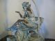 Vintage Metal Lamp W/woman In Chair Lamps photo 4