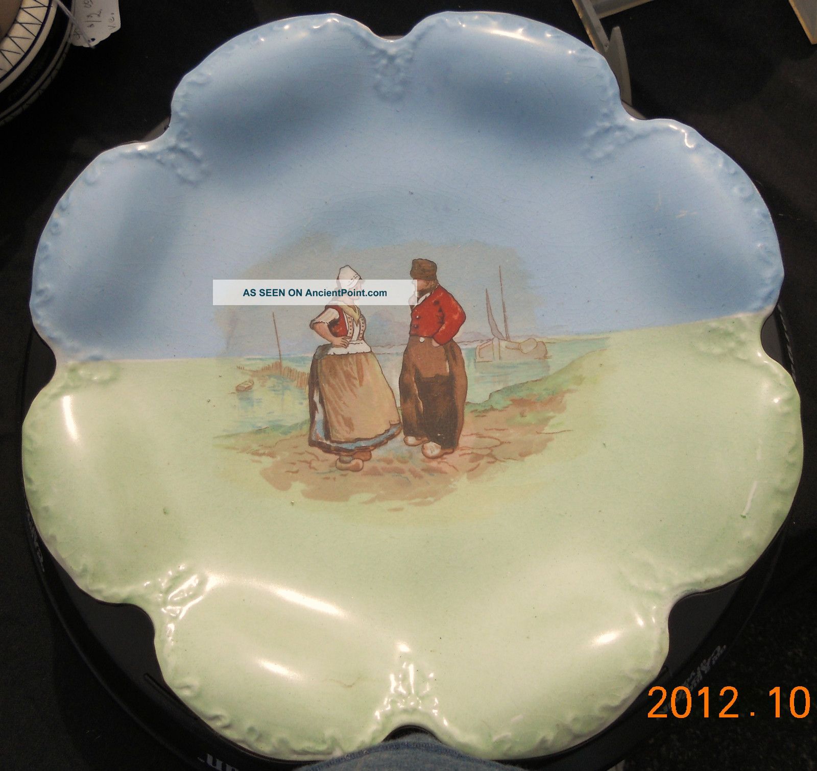 Dutch Antique Plate Circa 1910 - Dutch Couple In A Fishing Community Plates & Chargers photo