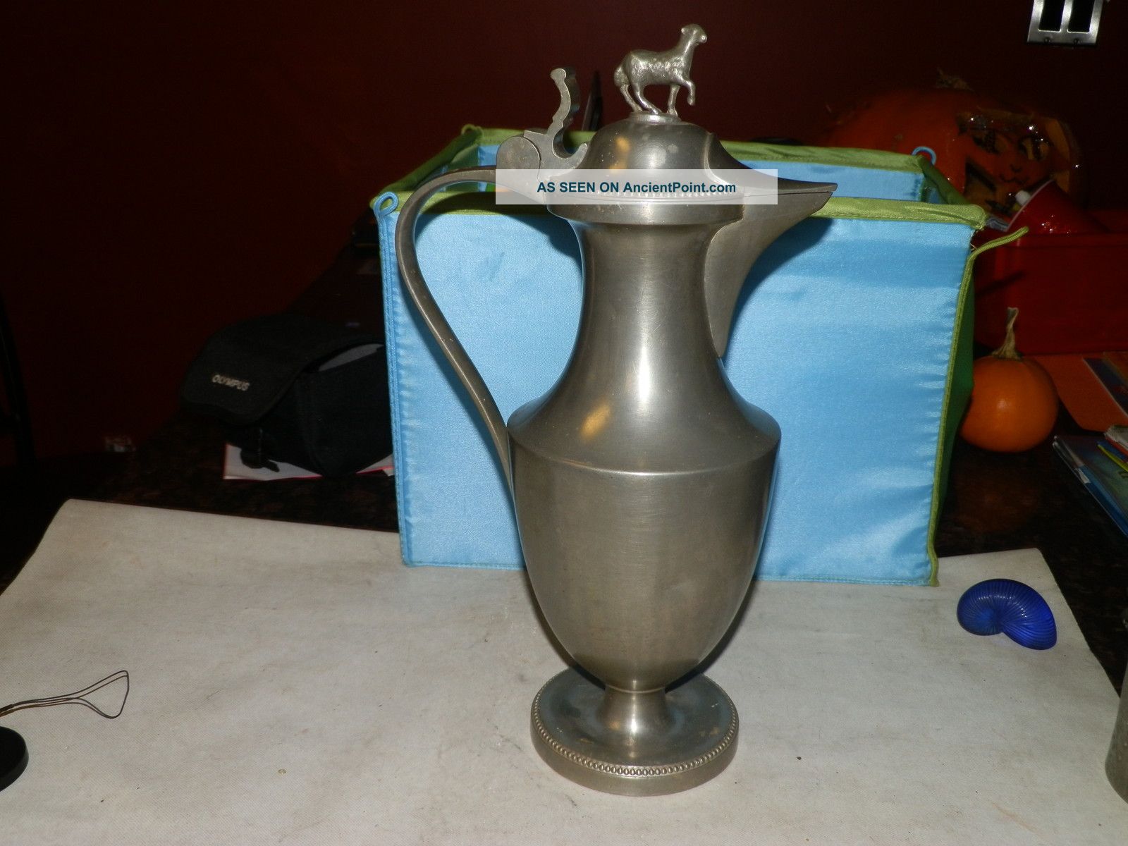 Antique Pewter Flagon W Lamb Finial Estate Find 14 