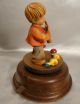 Vtg Goldscheider Italy Handcarved Wood Boy W/ Trumpet Music Box Figurine Anri Carved Figures photo 4
