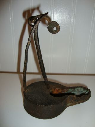 Early Primitive Lighting Antique Cast Iron Candle Holder And Snuffer.  Wow photo